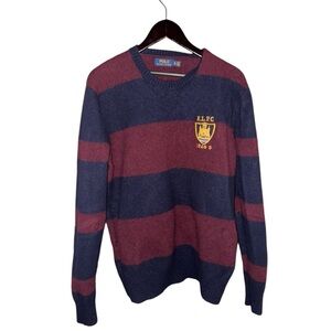 RALPH LAUREN POLO sweater 100% wool maroon and blue stripe mens size xl